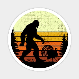 Bigfoot Sasquatch Walking With Turkey Vintage Sunset Bird Magnet